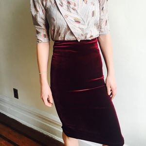 Red velvet pencil skirt